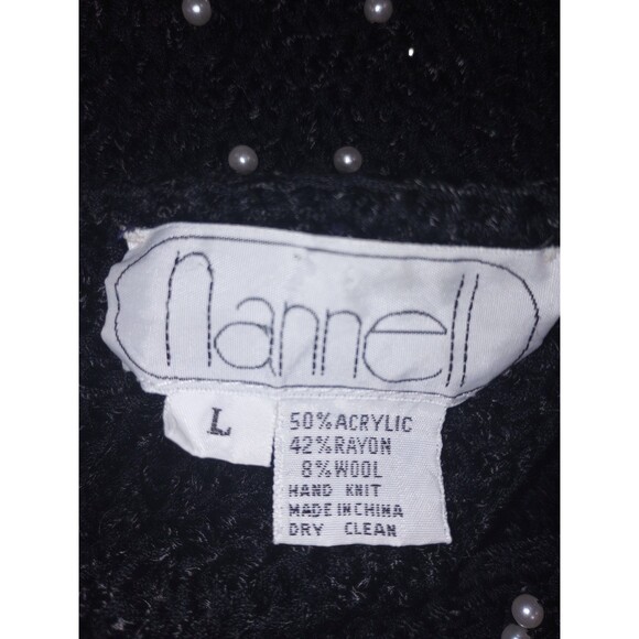 Vintage 1980s Nannell Hand Knit Black Sweater With Pearl Beading - L - Picture 8 of 8